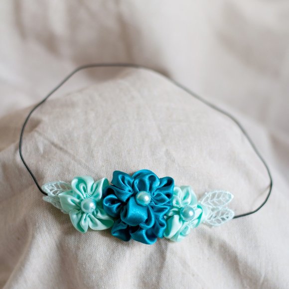 Turquoise Ribbon Flower Headband - Picture 2 of 7